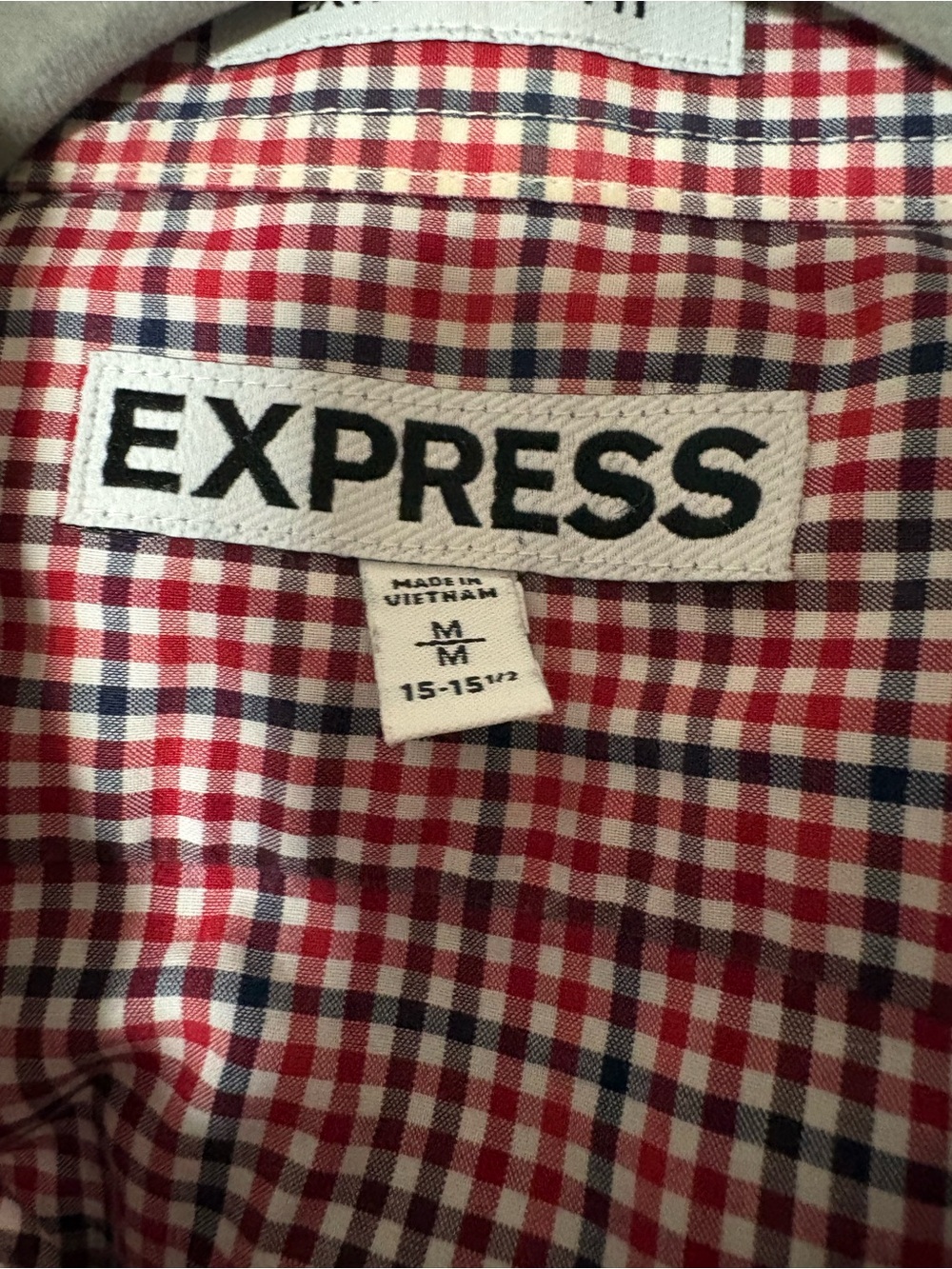 Express Men's Red and Black Micro-Check Dress Shirt - Picture 3 of 6